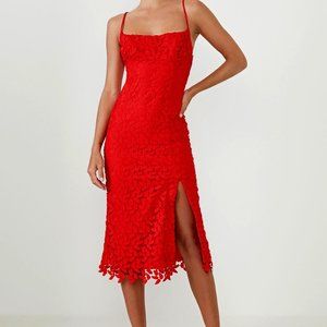 BARDOT ARIEL LEAF LACE MIDI DRESS